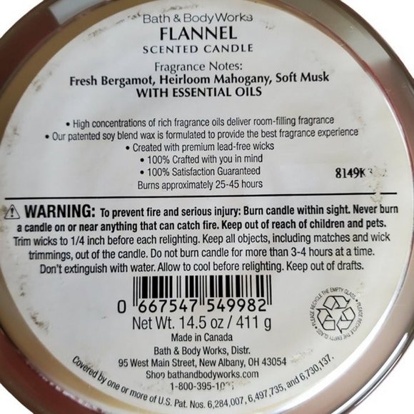 *NEW* Exclusive Bath & Body Works 3 Wick Candle Scent FLANNEL, 14.5 OZ - Picture 2 of 2